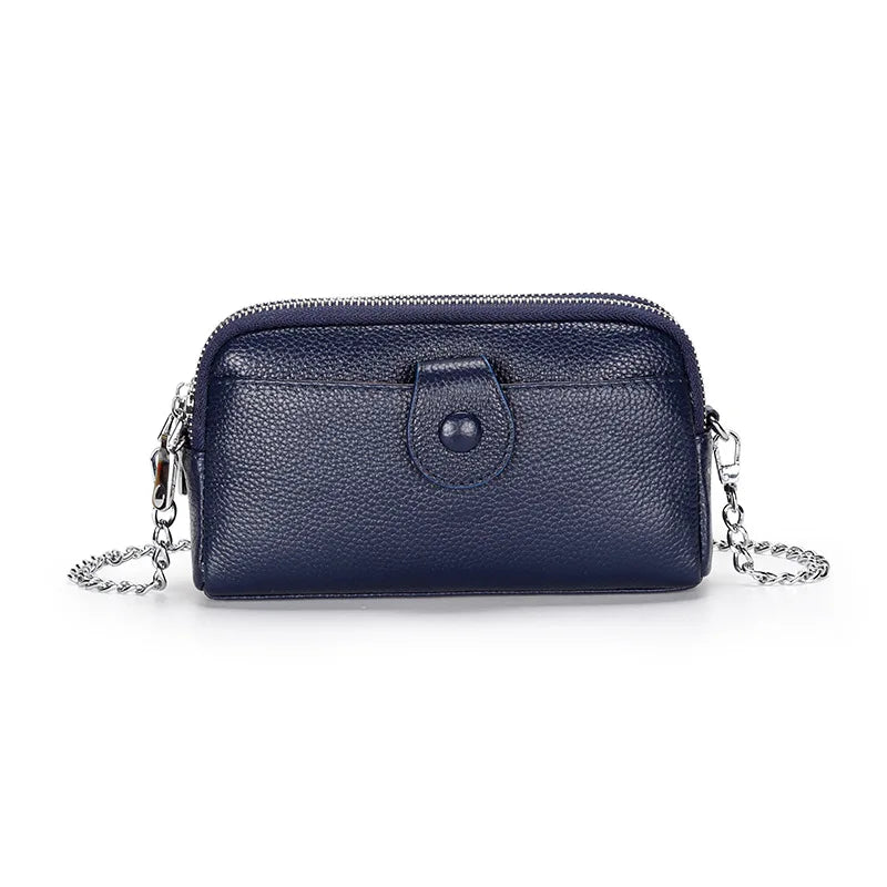 Portefeuille long cuir véritable femme pochette chaîne bandoulière