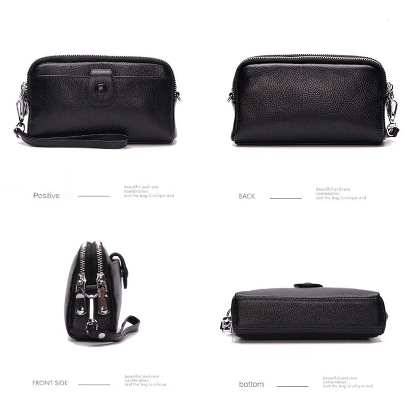Portefeuille long cuir véritable femme pochette chaîne bandoulière