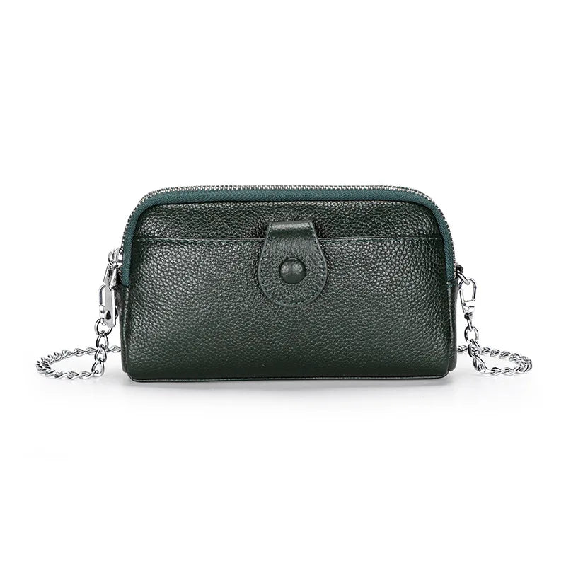 Portefeuille long cuir véritable femme pochette chaîne bandoulière