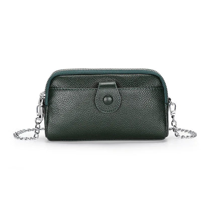 Portefeuille long cuir véritable femme pochette chaîne bandoulière