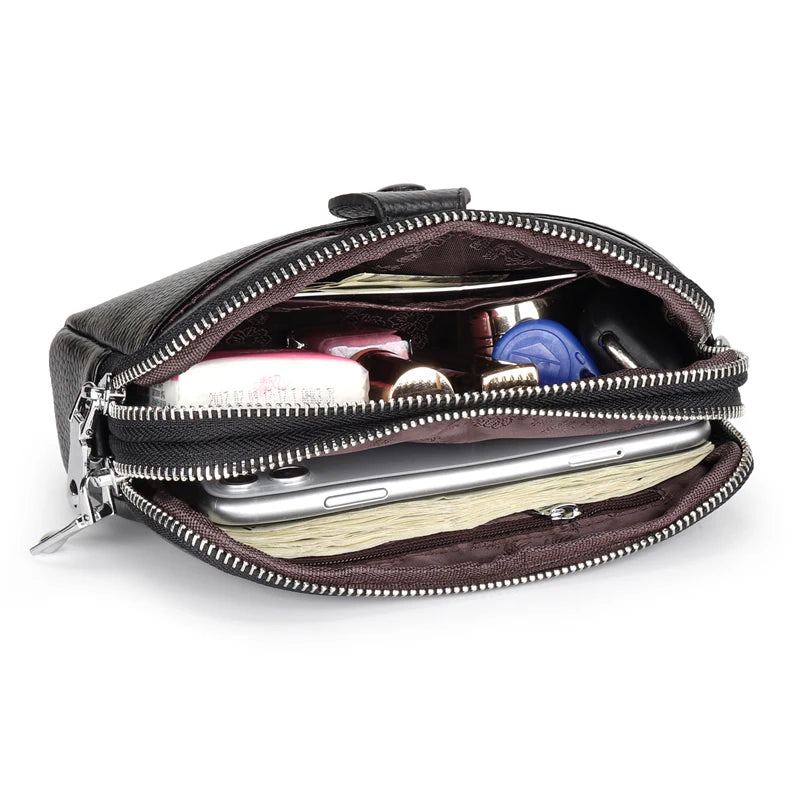Portefeuille long cuir véritable femme pochette chaîne bandoulière