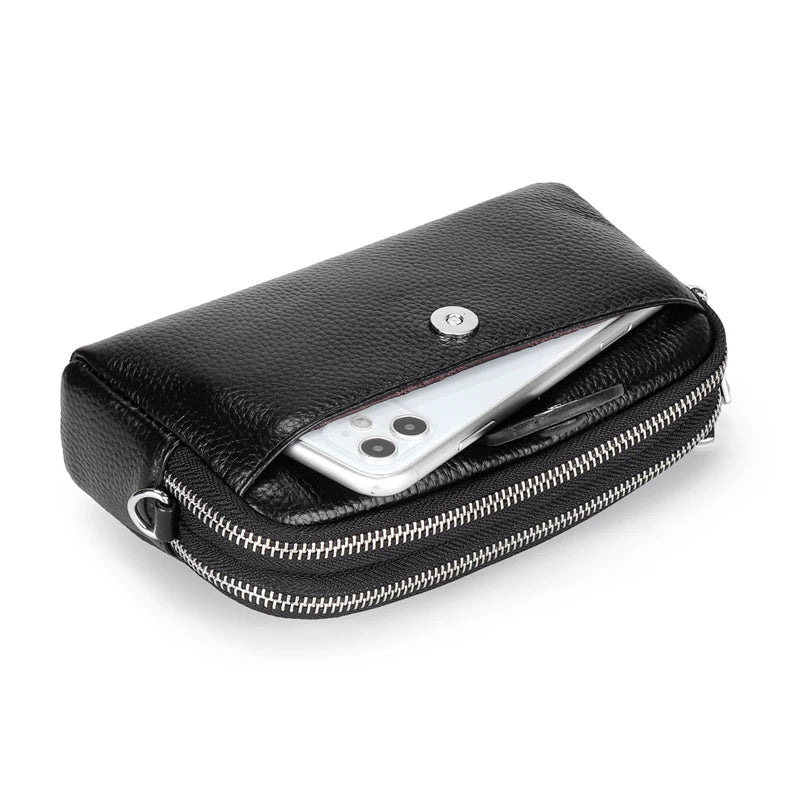Portefeuille long cuir véritable femme pochette chaîne bandoulière