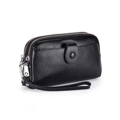 Portefeuille long cuir véritable femme pochette chaîne bandoulière