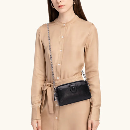 Portefeuille long cuir véritable femme pochette chaîne bandoulière