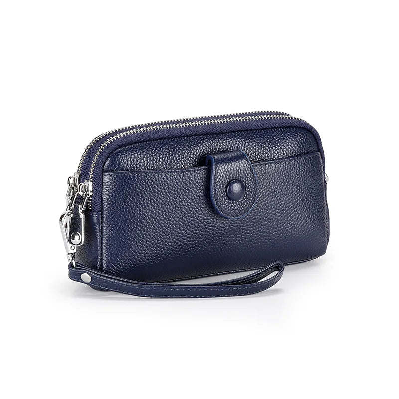 Portefeuille long cuir véritable femme pochette chaîne bandoulière
