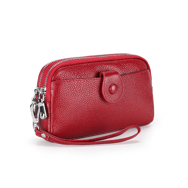 Portefeuille long cuir véritable femme pochette chaîne bandoulière