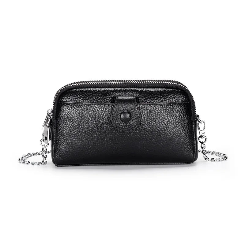 Portefeuille long cuir véritable femme pochette chaîne bandoulière