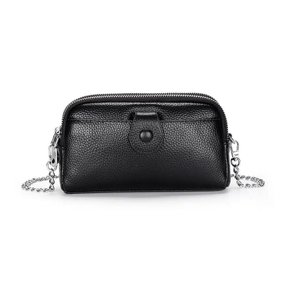 Portefeuille long cuir véritable femme pochette chaîne bandoulière