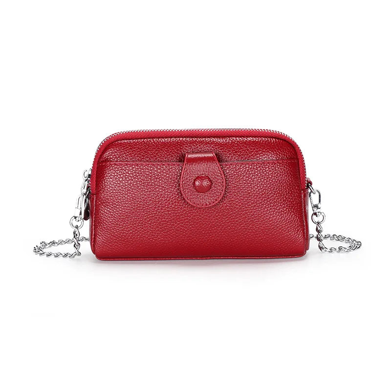 Portefeuille long cuir véritable femme pochette chaîne bandoulière