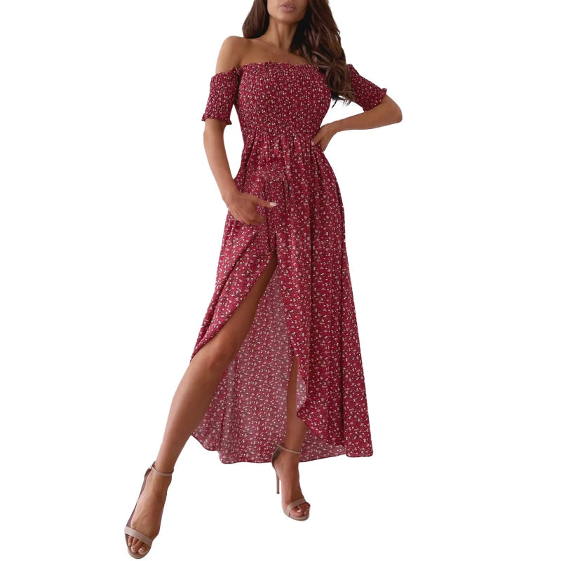 Robe florale épaules dénudées style bohème femme