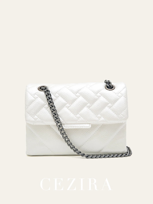 Sac à rabat matelassé métallique chaîne femme
