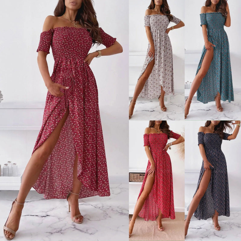 Robe florale épaules dénudées style bohème femme
