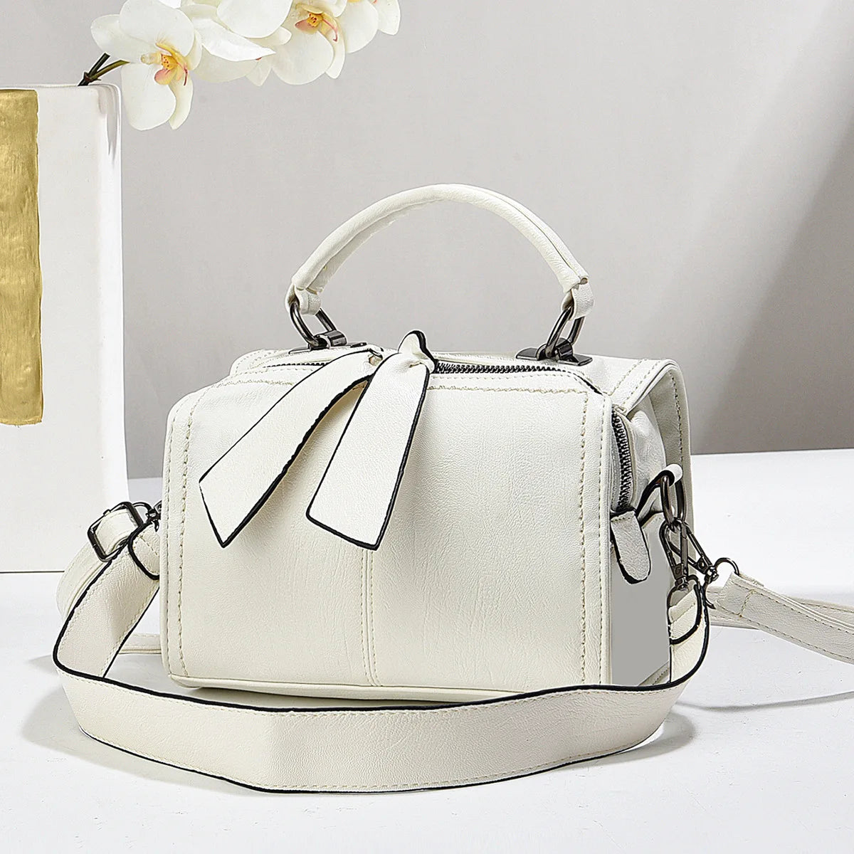 Sac à main carré nœud style coréen cuir souple bandoulière